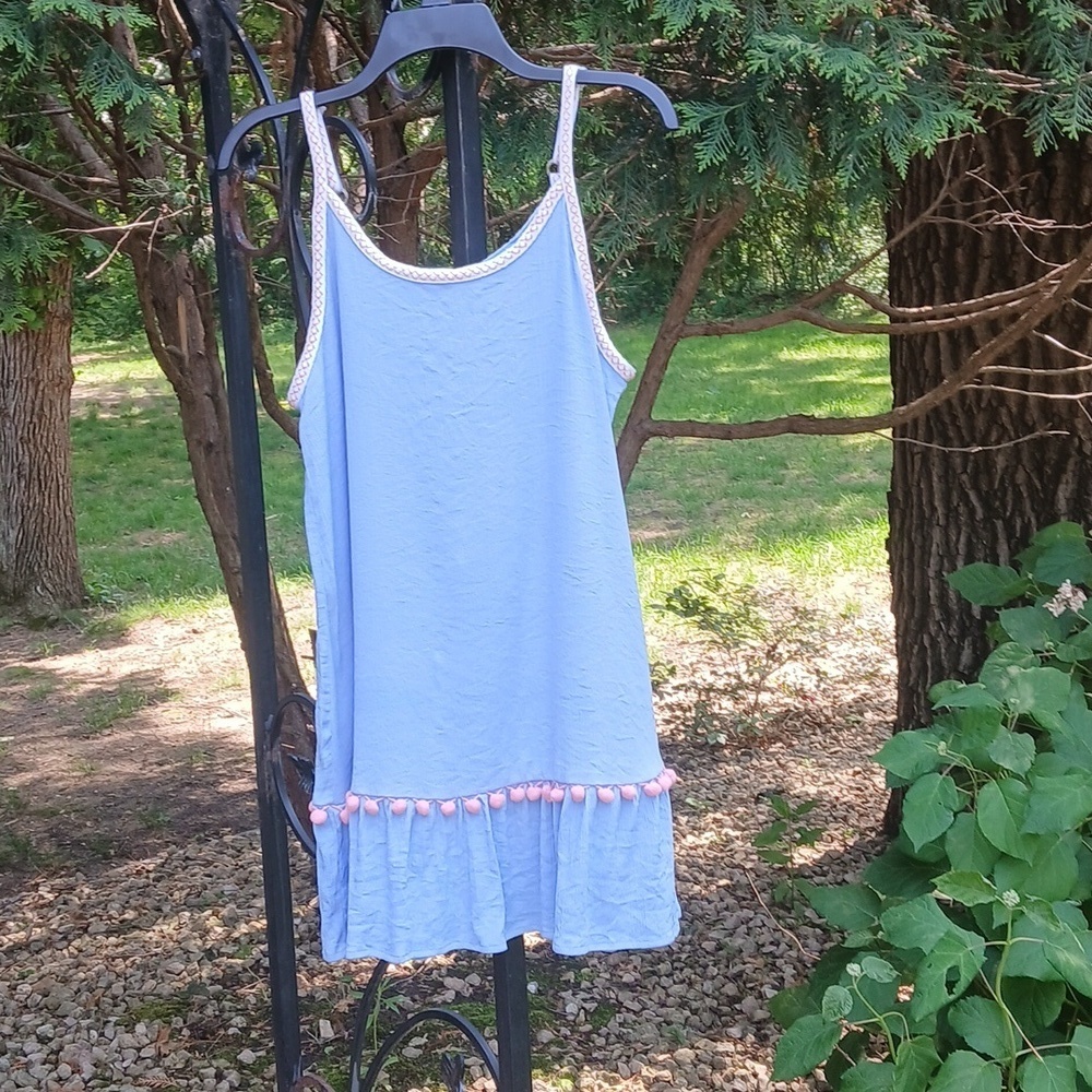 MIKEN Swim Pull Over Pom Pom Trim Adjustable Ruffled Cover Up Size MED